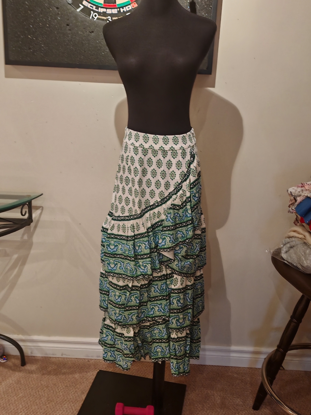 Sandro Green & White Printed Ruffle Wrap Skirt - Picture 15 of 16